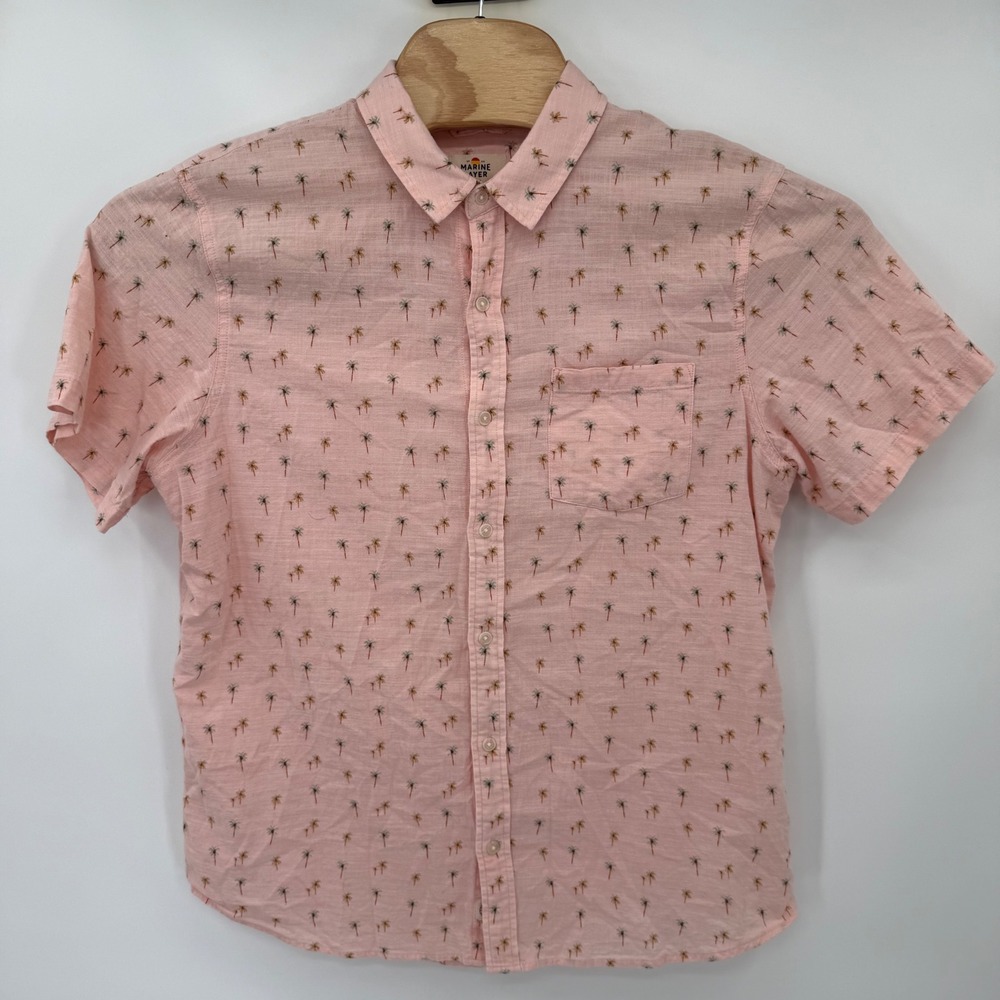 Marine Layer Button Down Men Large Pink Palm Tree Embroidered Short Sleeve 14244 - Picture 2 of 9